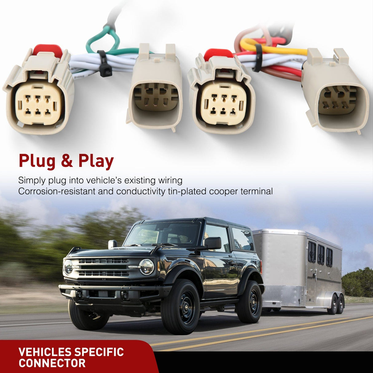 Trailer Hitch 4 Pin Trailer Wiring Harness Kit 56468 Custom for 2021 2022 2023 2024 Ford Bronco with LED taillights