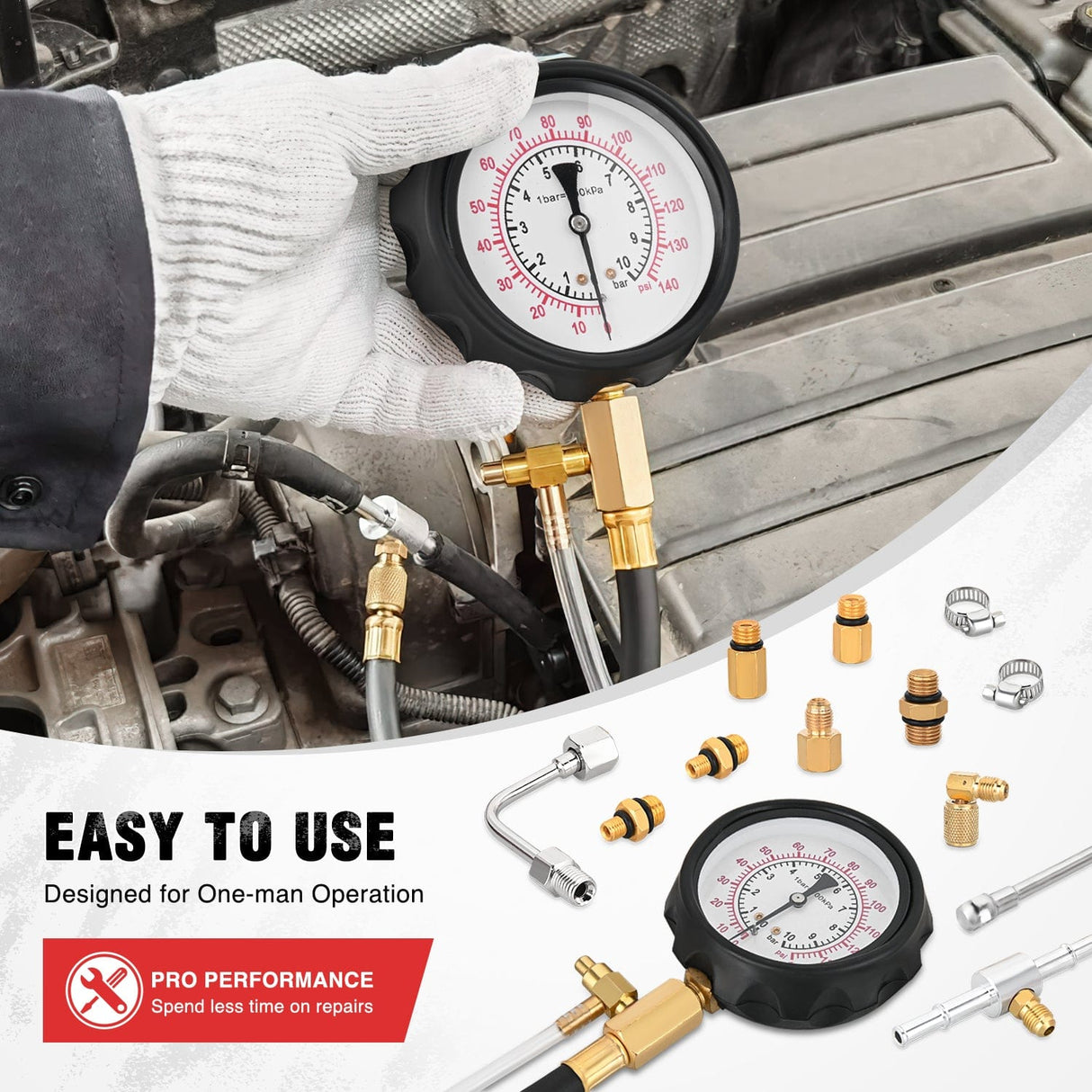 inflator 20pcs 0-100 PSI Fuel Injection Pump Pressure Gauge Petrol Engine Diagnostic Tester Kit