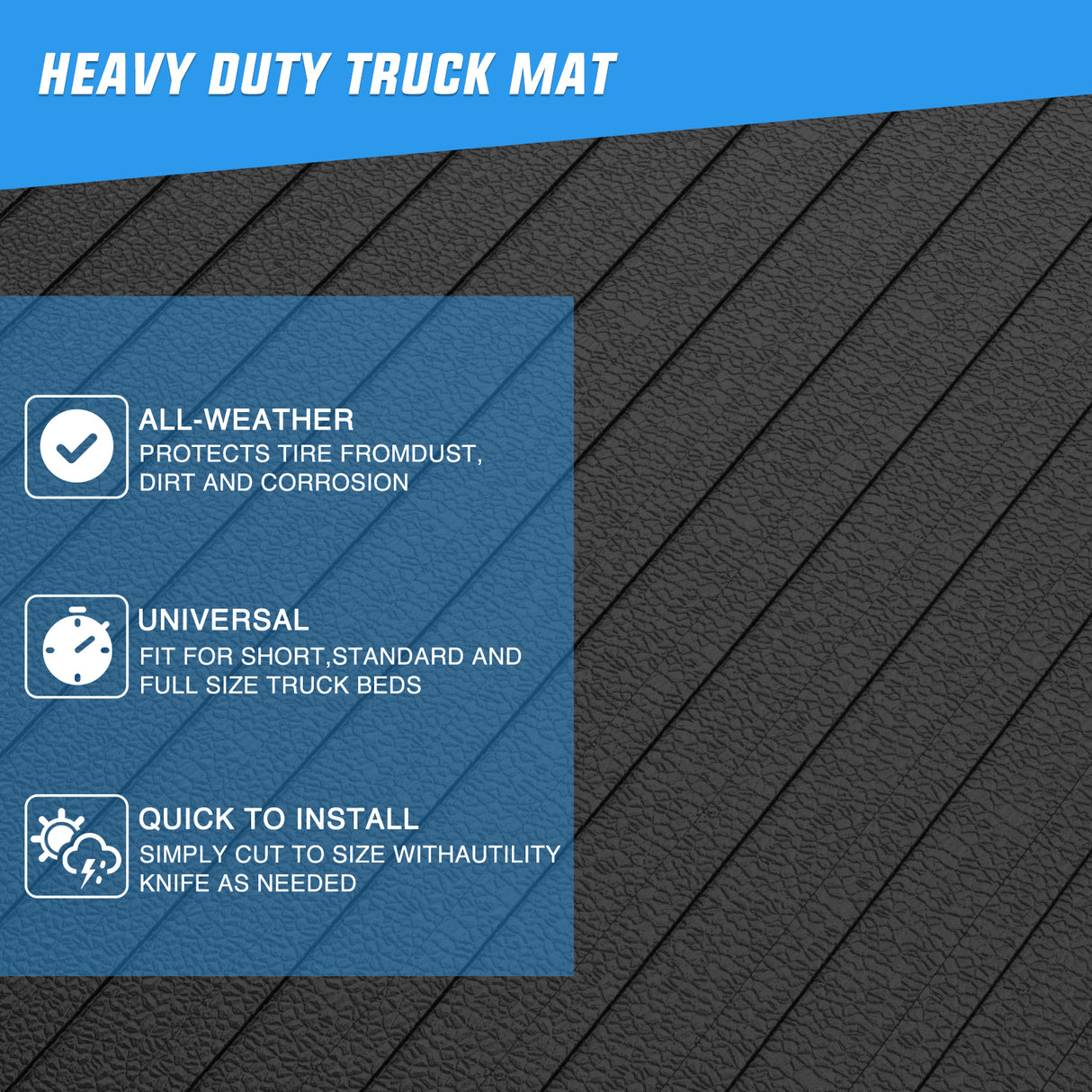 Nilight Heavy-Duty Truck Bed Mat Utility, Extra-Thick 4OInch x 8Inch Rubber Mat, Tough and Durable, Anti-Slip & Weathertech, Easy to Cut, Trim-to-Fit Design