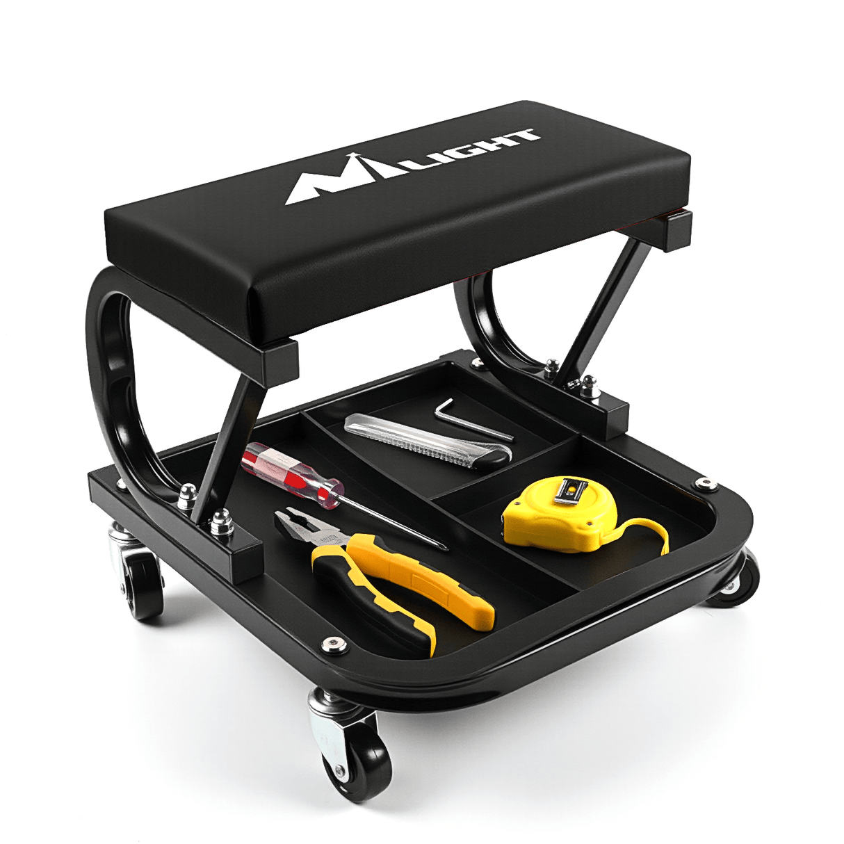 Creeper Seat 260 LBS Capacity Black Rolling Mechanic Padded Seat with Tool Tray Storage