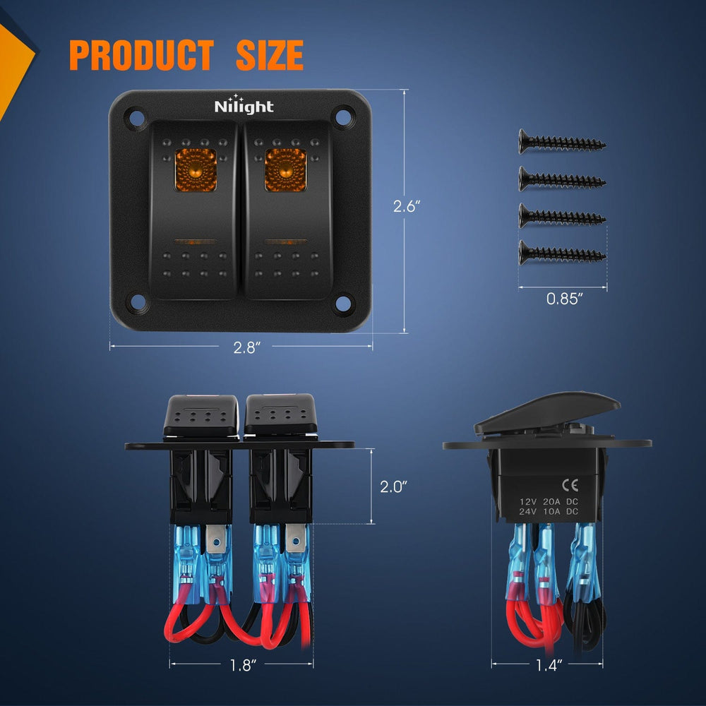 Rocker Switch 2Gang Aluminum 5Pin ON/Off Rocker Switch Panel Orange