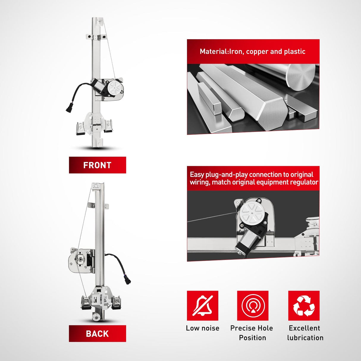 Window Regulator Power Window Regulator/Motor Rear Driver Side Compatible with Chevrolet Silverado/GMC Sierra 1500 2500 HD 3500 HD 2007 2008 2009 2010 2011 2012 2013,Rear Left,741-388