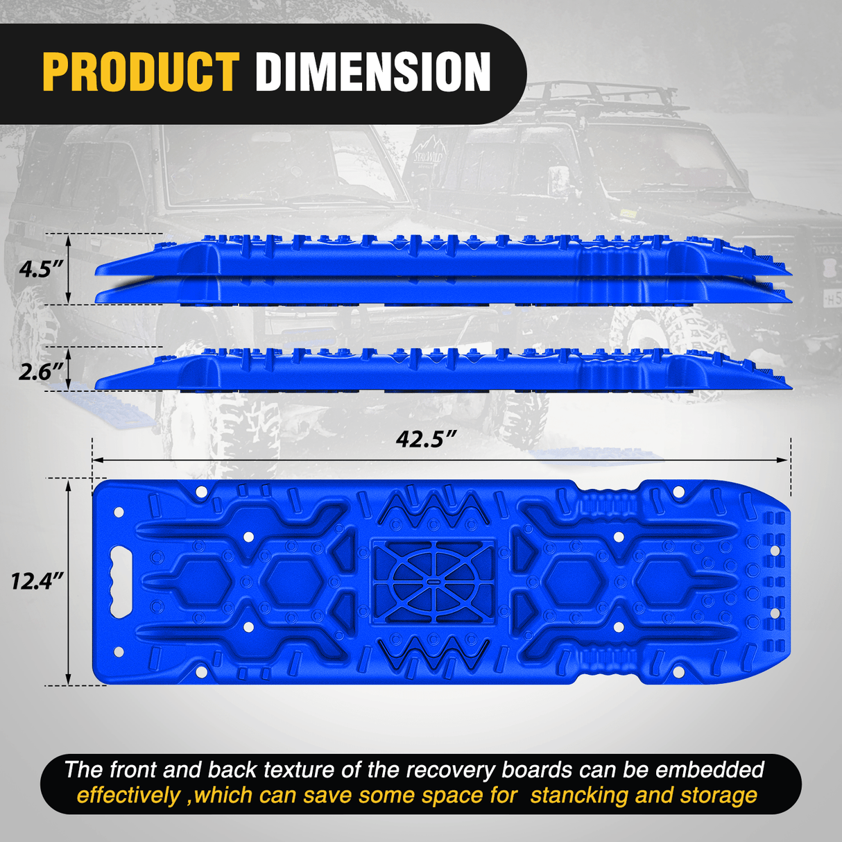 Recovery Accessories Off-Road Recovery Traction Boards For 4WD 4X4 with Jack Lift & Carry Bag (Blue)