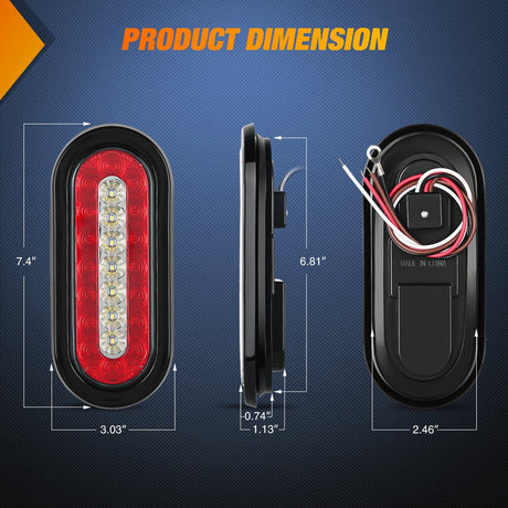 Tail Brake Turn Reverse Lights 6Inch Red White Oval Tail Light w/ Mounting Bracket (Pair)