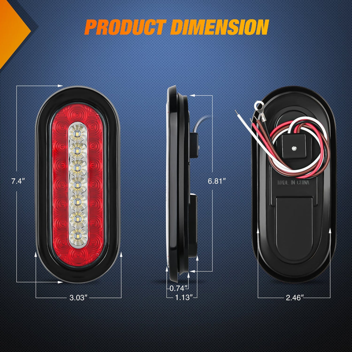 Tail Brake Turn Reverse Lights 6Inch Red White Oval Tail Light w/ Mounting Bracket (Pair)