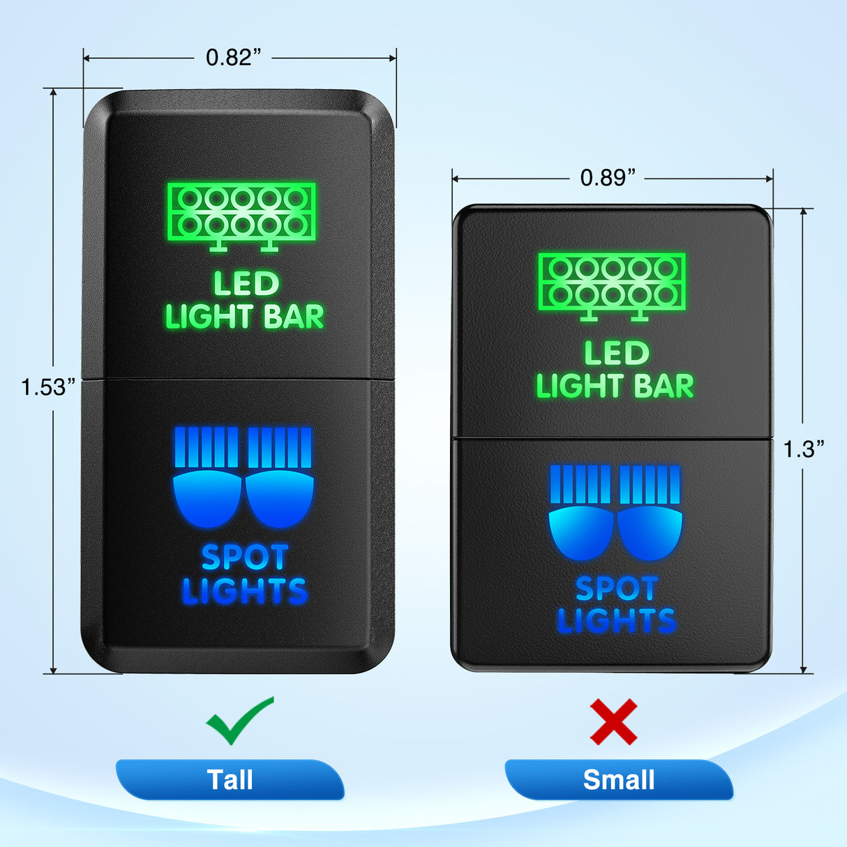 LED Light Bar & Spot Lights Dual Push Button Switch 12V ON Off Switches with Connector Wire Kit 1.54Inch x 0.83Inch Replacement for Toyota Tacoma Tundra 4Runner FJ Cruiser Hilux Fortuner