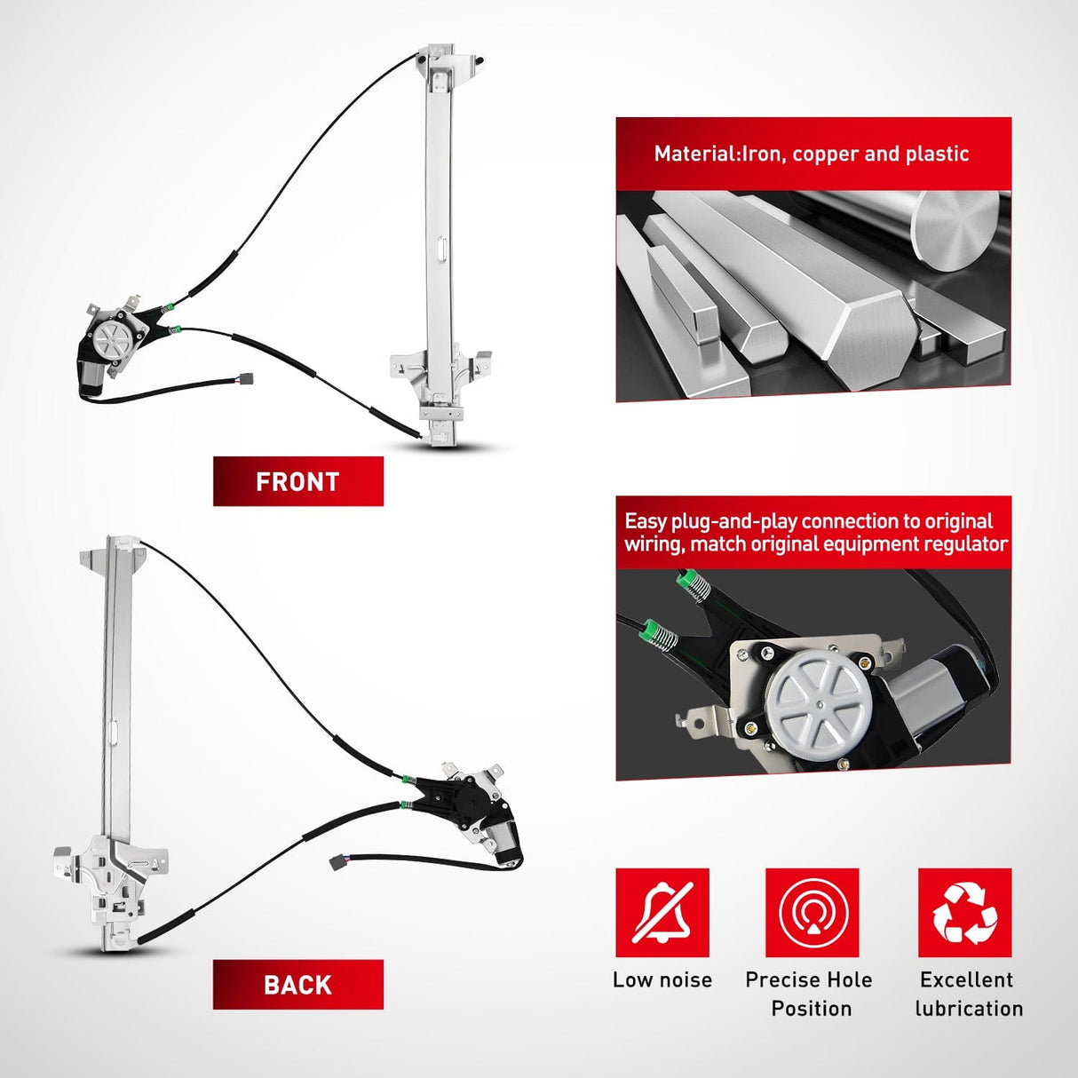 Window Regulator 741-586 Window Regulator/Motor Front Driver Side Compatible with 2003-2014 Ford E150 E250 Econoline E350 E450 E550 Super Duty 2004 2005 2006 2007 2008 2009 2010 2011 2012 2013 2014