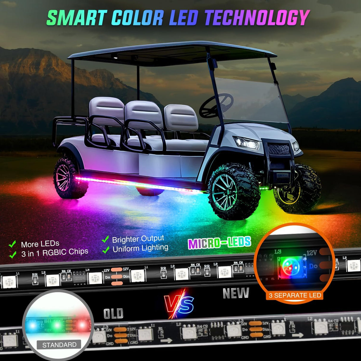 2Pcs Golf Cart Underglow Light Kit for EZGO Yamaha Club Car