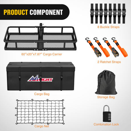 Cargo Carrier 60 x 20 x 7.87 Inch Hitch Cargo Carrier Set
