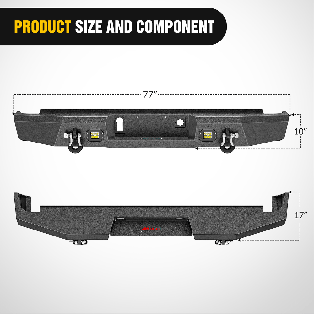 Rear Bumper 2016 2017 2018 Chevy Silverado 1500 Front Bumper Textured Black Solid Steel 120W Light Bar 18W Light Pods