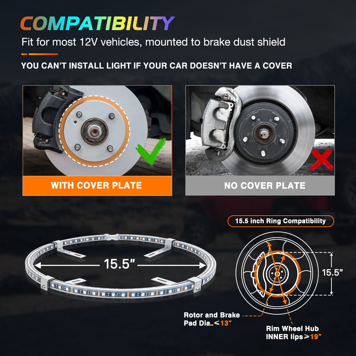 4PCS 15.5inch Double Row Wheel Ring Lights Dream Color with APP and Remote Control Neon Lights w/Turn Signal and Braking Function Dual Row for Car Van SUV Truck