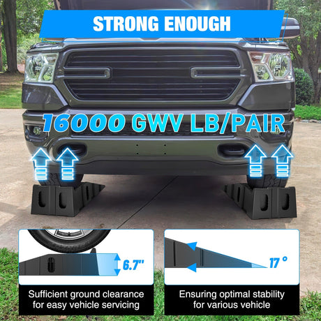 Curb Ramp 6.7Inch Lift Heavy Duty Truck Ramps 16000lb Capacity Portable Service Ramps