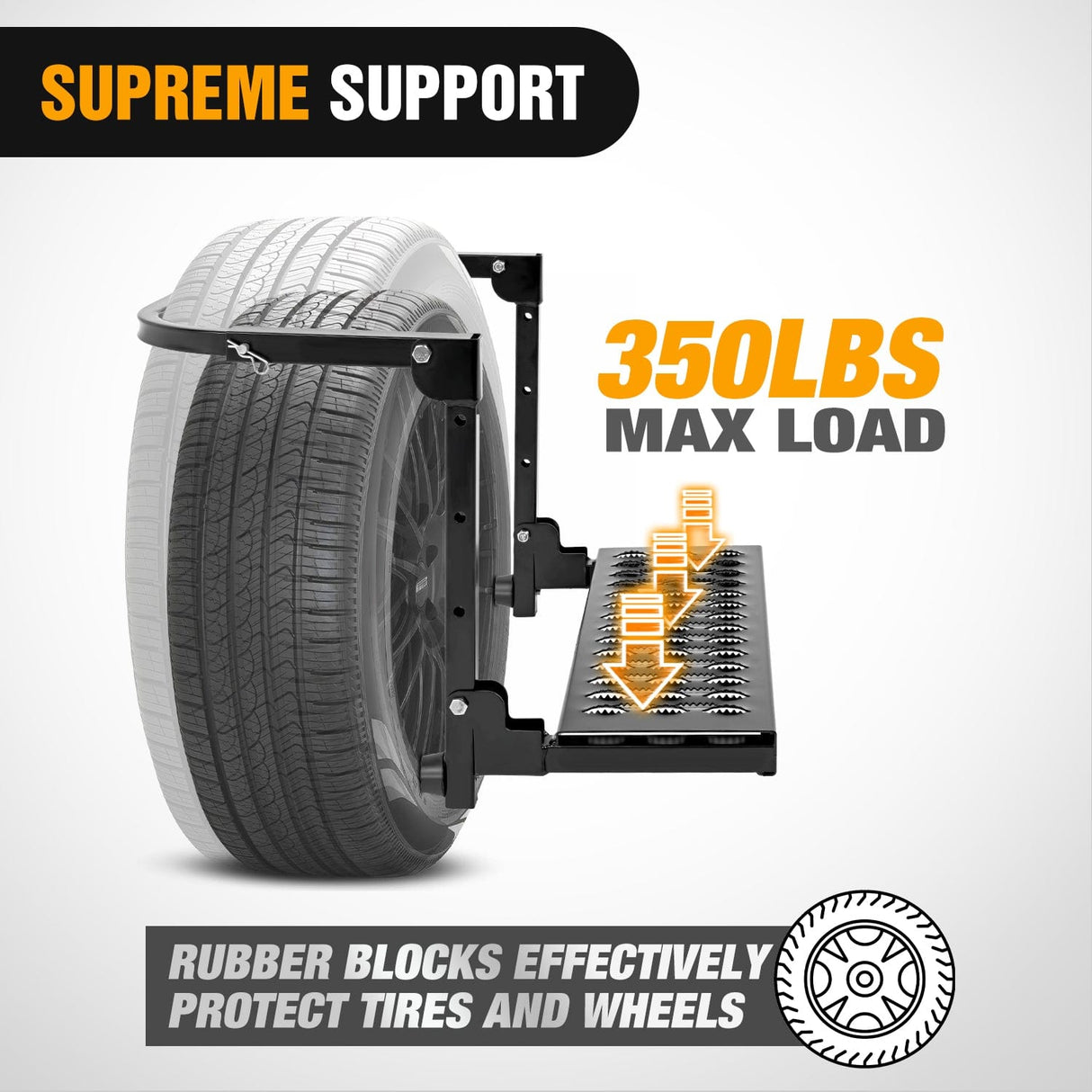 Running Board Folding Heavy Duty Tire Step To Fit tires from 10Inch to 14Inch Tire Width