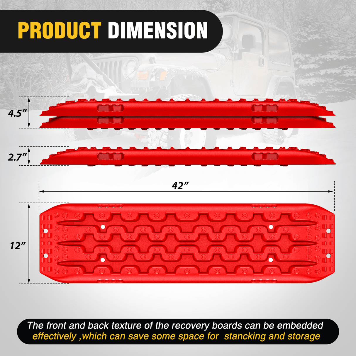 Traction Boards Off-Road Recovery Traction Boards For 4WD 4X4 with 2PCS Mounting kit Zipper Bag 2 leashes (Red)