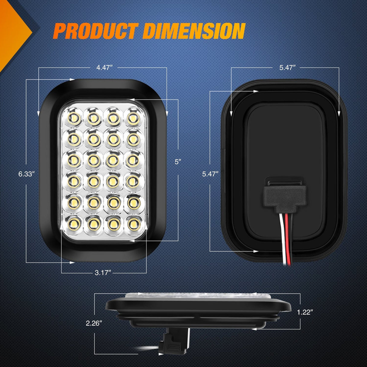 Tail Brake Turn Reverse Lights 6 Pcs 5 X 3 Inch 24 Led Red & White Rectangular Trailer Tail Light