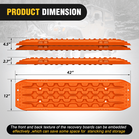Traction Boards Off-Road Recovery Traction Boards For 4WD 4X4 with 2PCS Mounting kit Zipper Bag 2 leashes (Orange)