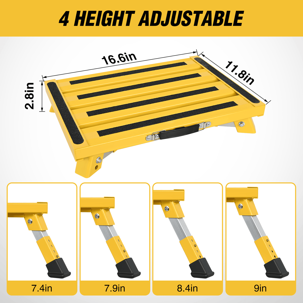 RV Parts RV Yellow Folding Aluminum 4 Levels Adjustable Height Portable Platform Step