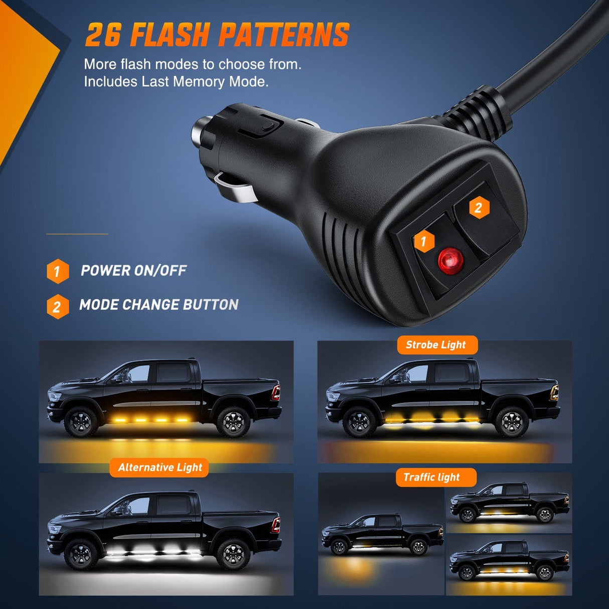 Led light Strip 2PCS 70 Inch Emergency Strobe Light Strip 1125 LED Running Board Lights Amber White Flexible Side Flashing Warning Caution Safety Waterproof for Truck Construction Vehicles Pickup