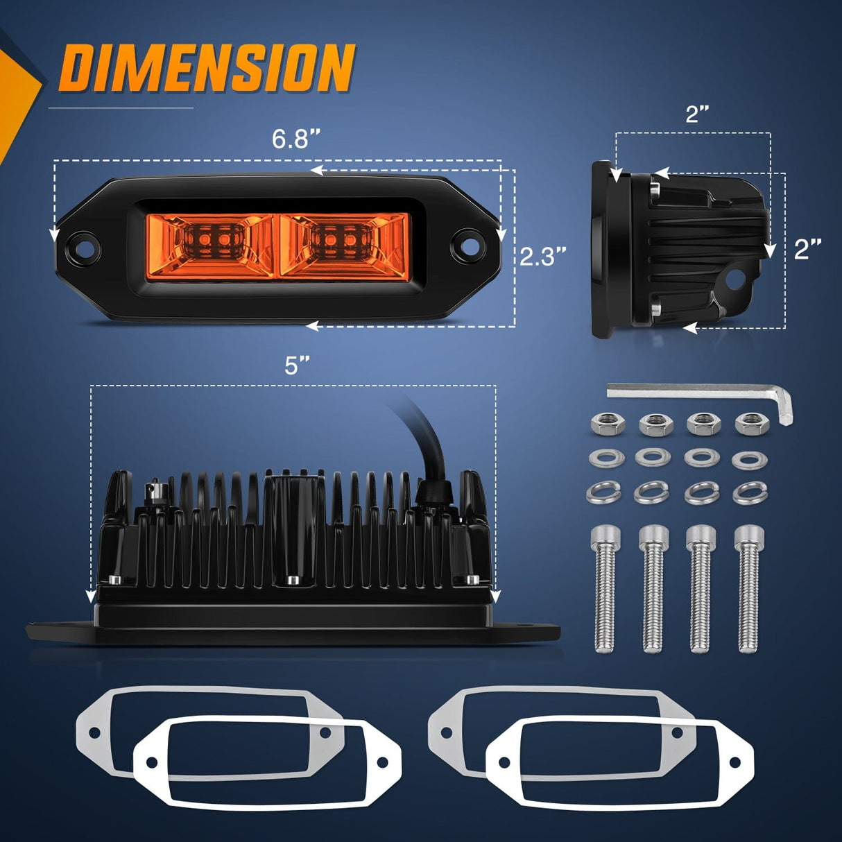 LED Work Light 7Inch 40W Flush Mount Amber Flood LED Work Light (Pair)