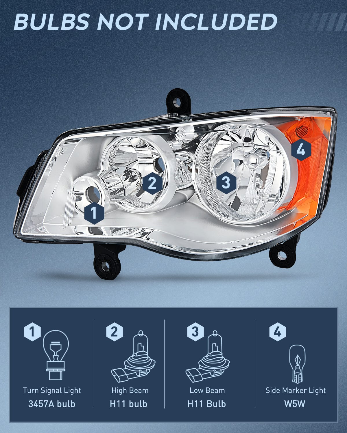 Taillight Assembly Headlight and Taillight Assembly Combo Compatible with 2011 2012 2013 2014 2015 2016 2017 2018 2019 2020 Dodge Grand Caravan OE Style Chrome Housing Amber Reflector with Red Housing Tail Light