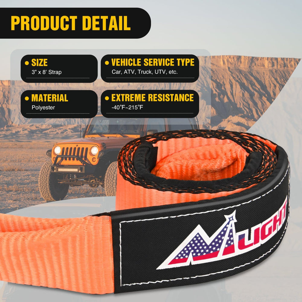 Shackle Recovery Ring 3 x 8 Inch Tow Strap with Winch Snatch Block Pulley and D-Ring Shackles