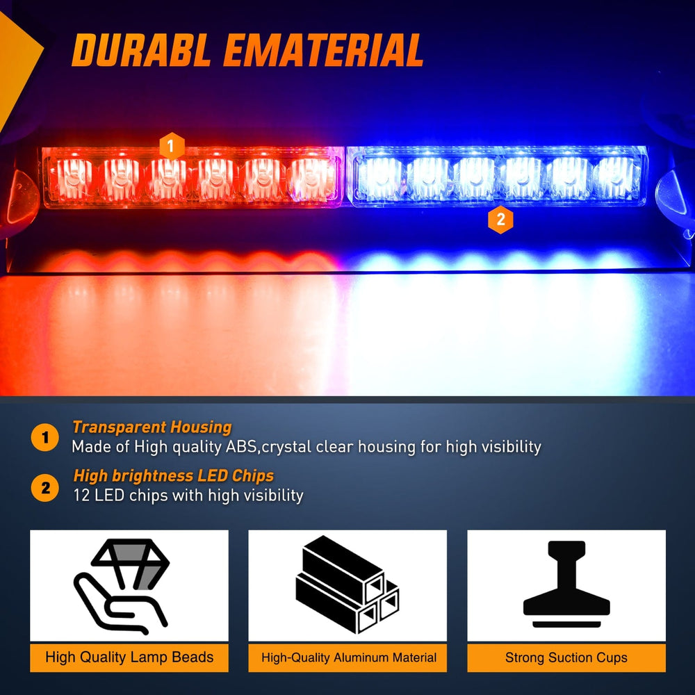 Led strobe light 12LED Traffic Advisor Strobe Light Bar Red Blue Emergency Warning Hazard Safety Dash Front/Rear Windshield Flashing Lights for Cars Trucks Police Firefighter Plow Construction Vehicles