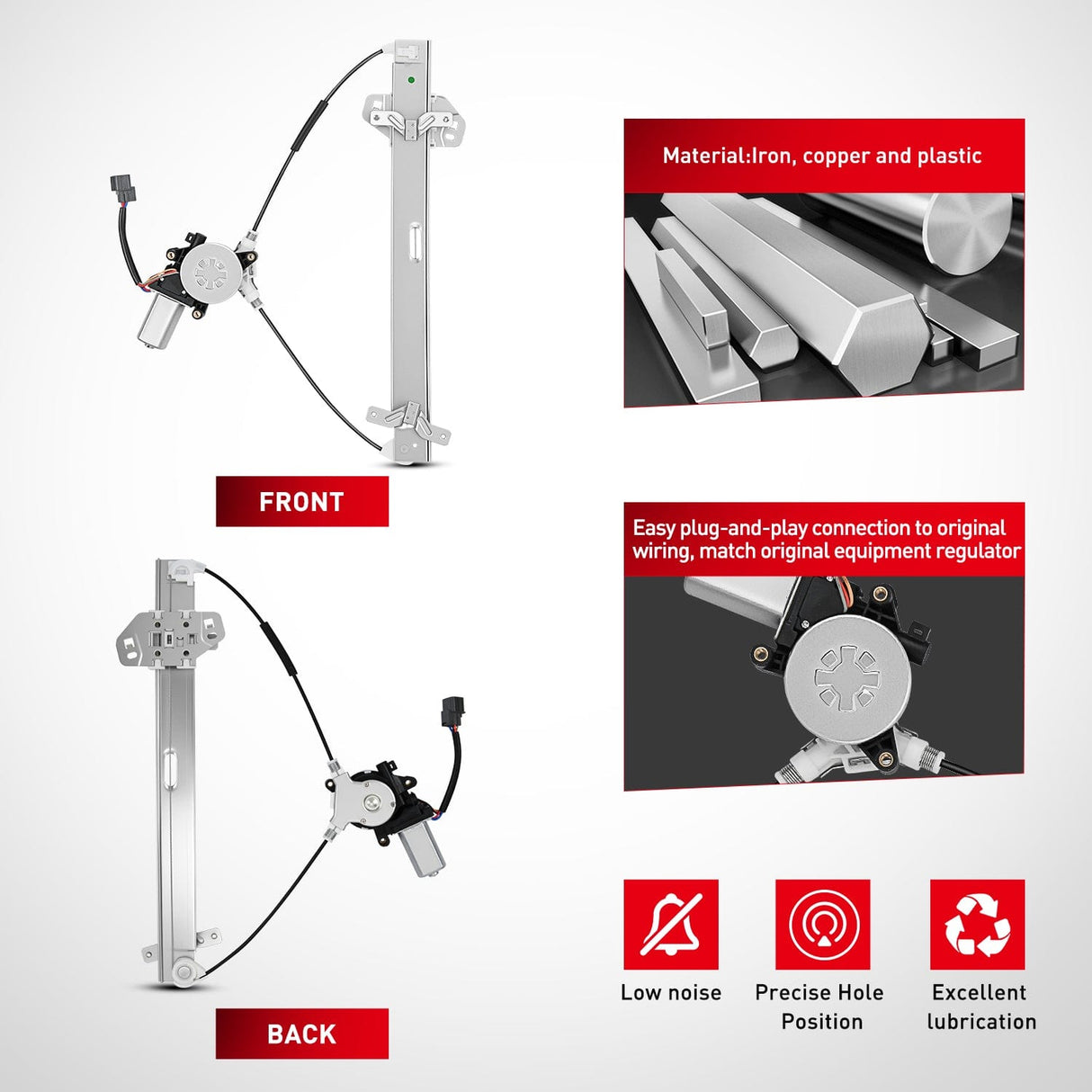 Window Regulator Power Window Regulator with Motor Assembly Replacement for Honda Accord 2003 2004 2005 2006 2007, Front Driver Side, 741-306