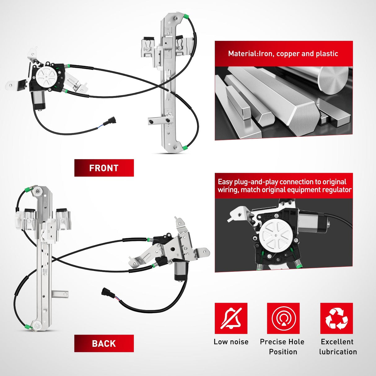 Window Regulator Power Window Regulator with Motor Rear Passenger Side,Compatible with Cadillac Escalade/Chevy Tahoe/GMC Yukon 2002 2003 2004 2005 2006,Rear Right,748-229
