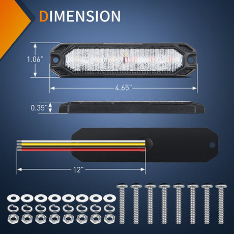 led strobe light 4PCS 6 LED Red and White Emergency Warning Strobe Lights