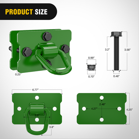 Nilight 2Pcs 1/2inch d rings for trailers heavy duty trailer tie down incl. mounting hardware forged steel bolt-on grab with back plates compatible tractor rv utv truck max green