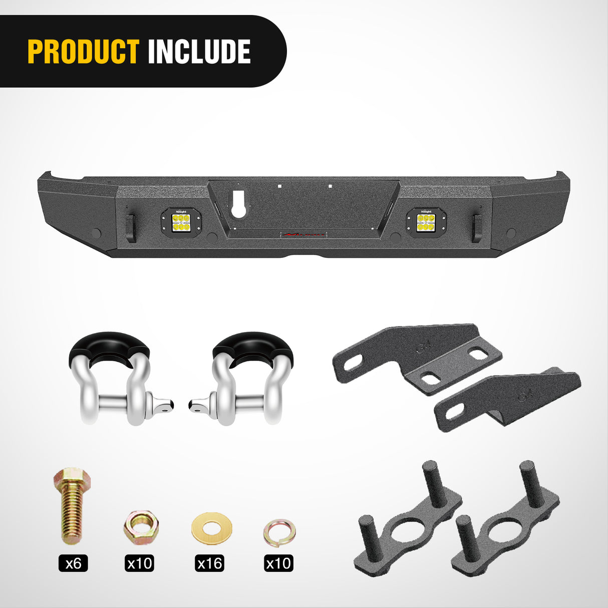 Nilight Rear Step Bumper Compatible with 2020 2021 2022 2023 2024 2025 Gladiator JT Super Duty Pickup Truck Bumper with LED Lights, Sensor Holes and D-rings