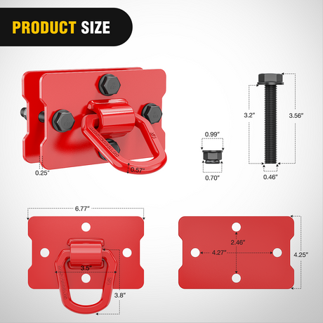 Nilight 2Pcs 1/2inch D Rings for Trailers Heavy Duty Trailer Tie Down Rings, Incl. Mounting Hardware, Forged Steel Bolt-On Grab with Back Plates Compatible with Tractor RV UTV Truck, Max 12000Lbs, Red