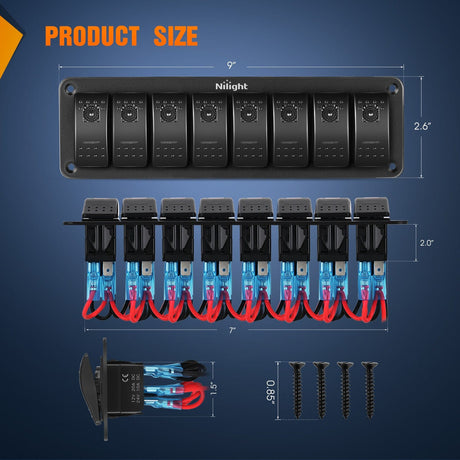 Rocker Switch 8Gang Aluminum 5Pin ON/Off Rocker Switch Panel Purple