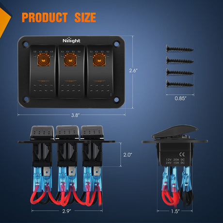 Rocker Switch 3Gang Aluminum 5Pin ON/Off Rocker Switch Panel Orange