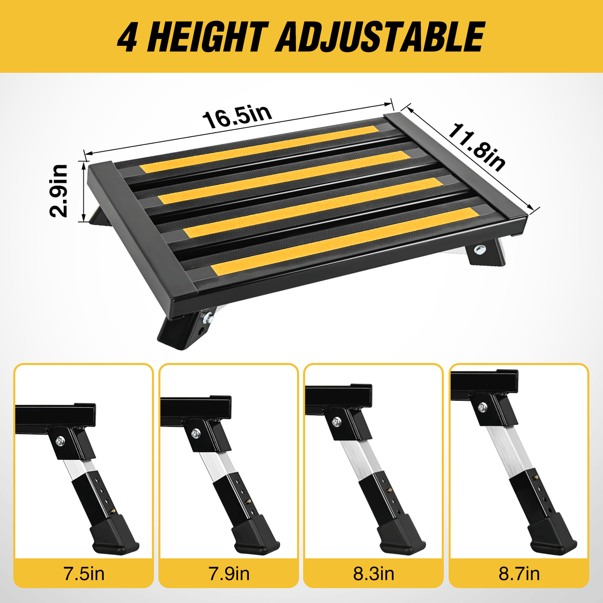 RV Parts RV Black Folding Aluminum 4 Levels Adjustable Height Portable Platform Step