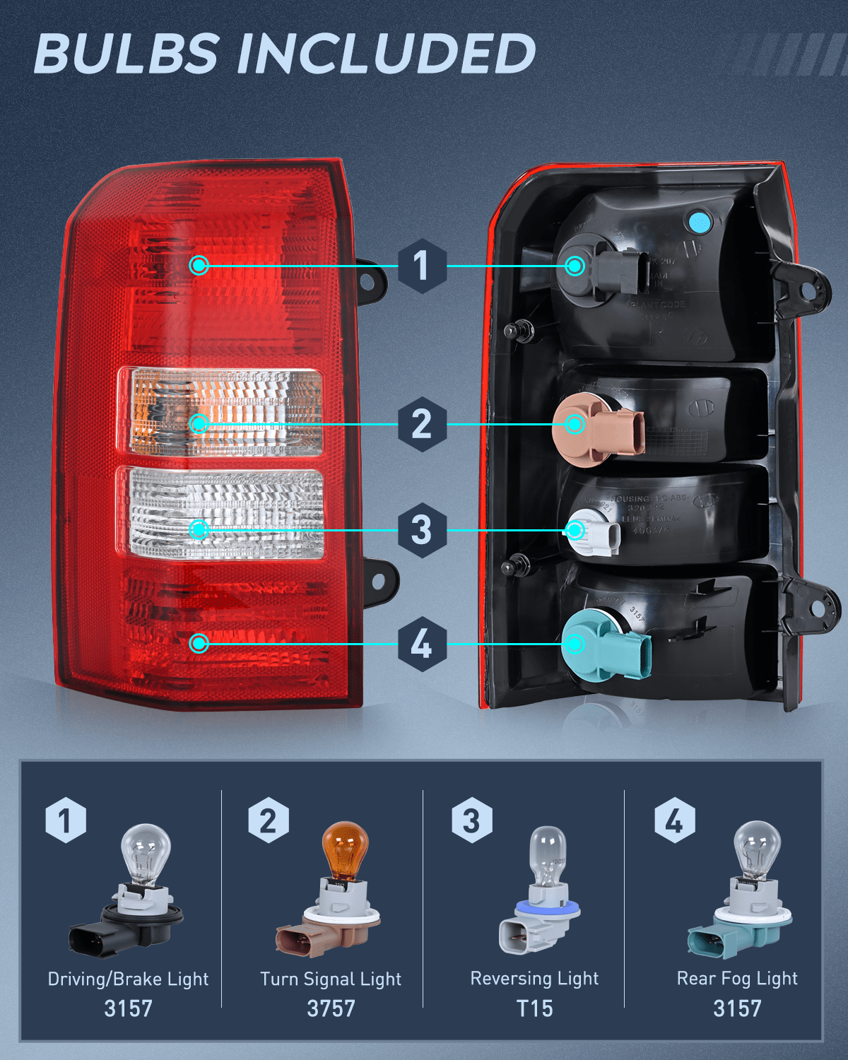 Taillight Assembly Taillight Assembly Compatible with 2008 2009 2010 2011 2012 2013 2014 2015 2016 2017 Jeep Patriot Tail Light OE Style Rear Lamp Replacement Driver Side w/Bulbs