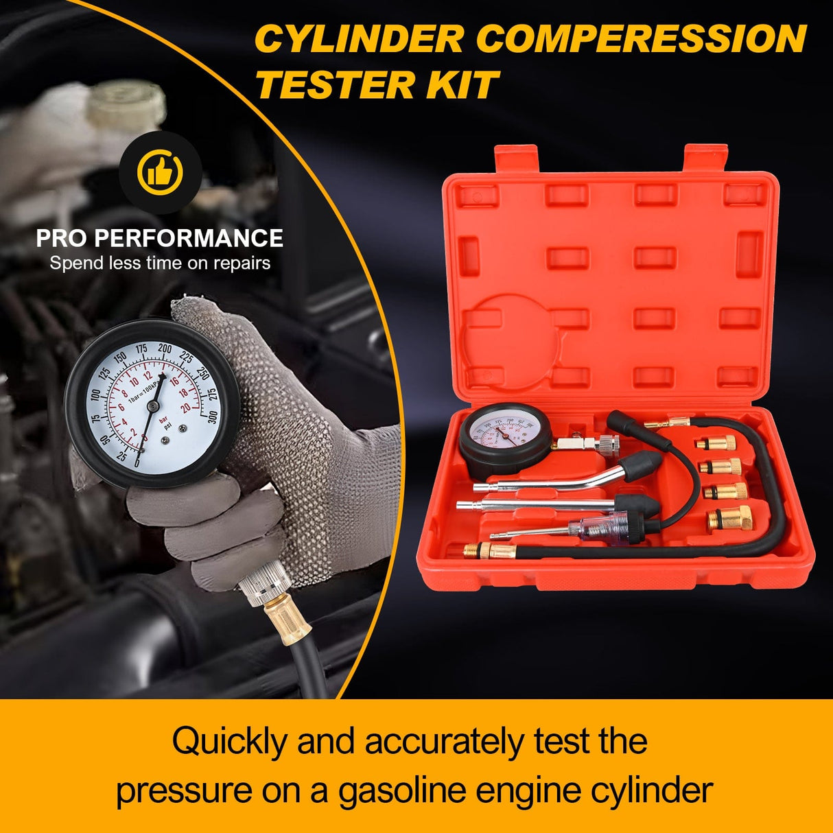 inflator 9PCS Petrol Gas Engine Cylinder Compression Tester Kit