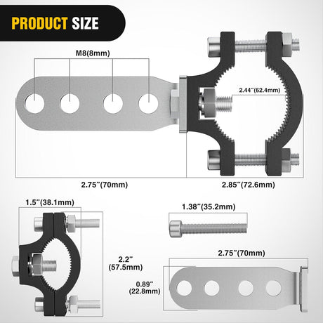 Mounting Accessories 2Pcs Motorcycle Tube Clamp Mounting Brackets 0.7 to 1.2Inch Round Tube