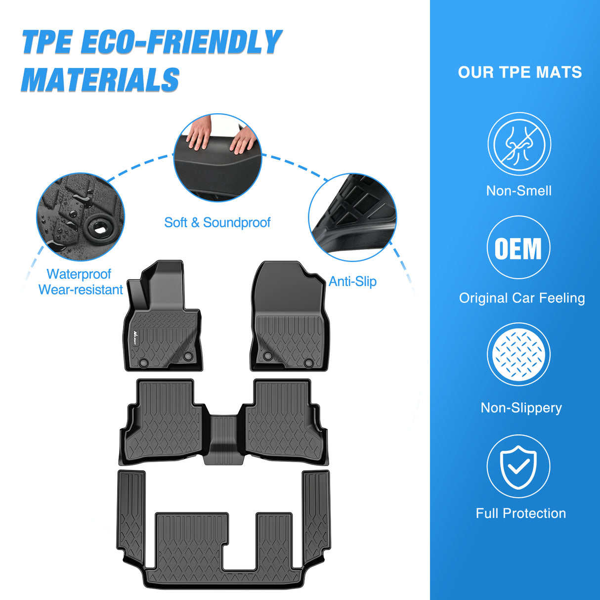 Floor Mats for Mazda CX-9 CX9 (7 Seat Only) 2016 2017 2018 2019 2020 2021 2022 2023 All Weather Custom Fit Heavy Duty Floor Liners