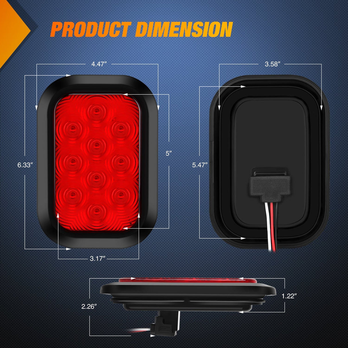 Tail Brake Turn Reverse Lights 2 Pcs 5 X 3 Inch 10 Led Red Rectangular Trailer Tail Light