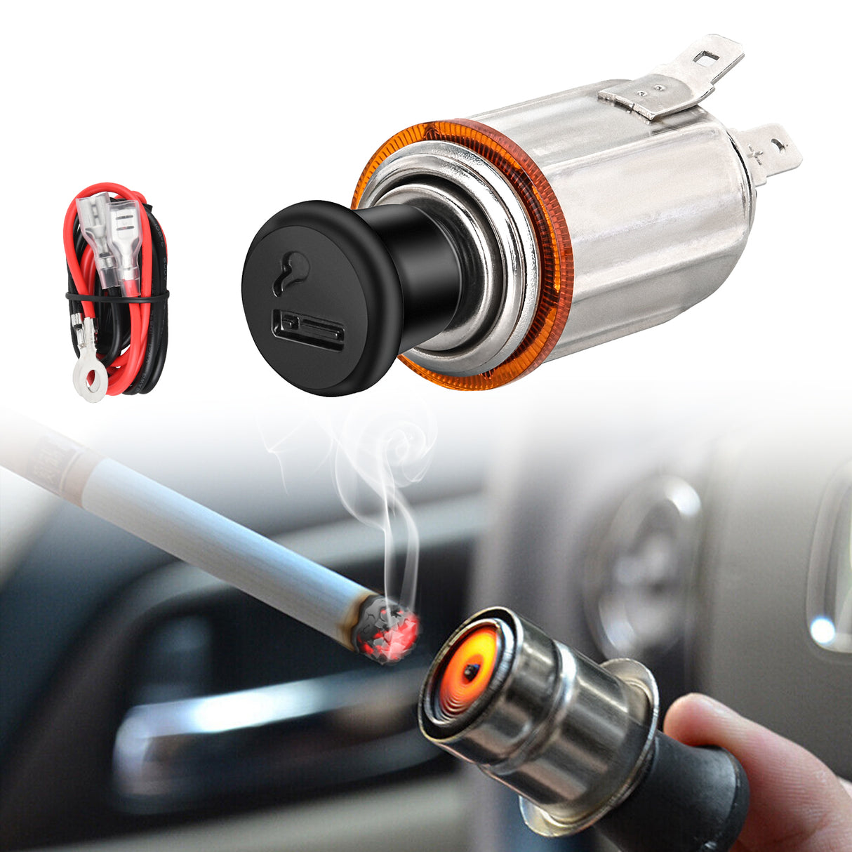 Nilight 12V Cigarette Lighter Car Replacement Socket with Terminals Wires Built-in Fuse auto cigarette lighter adapter push button car accessory replacement plug for Car Truck RV ATV UTV Marine Boat