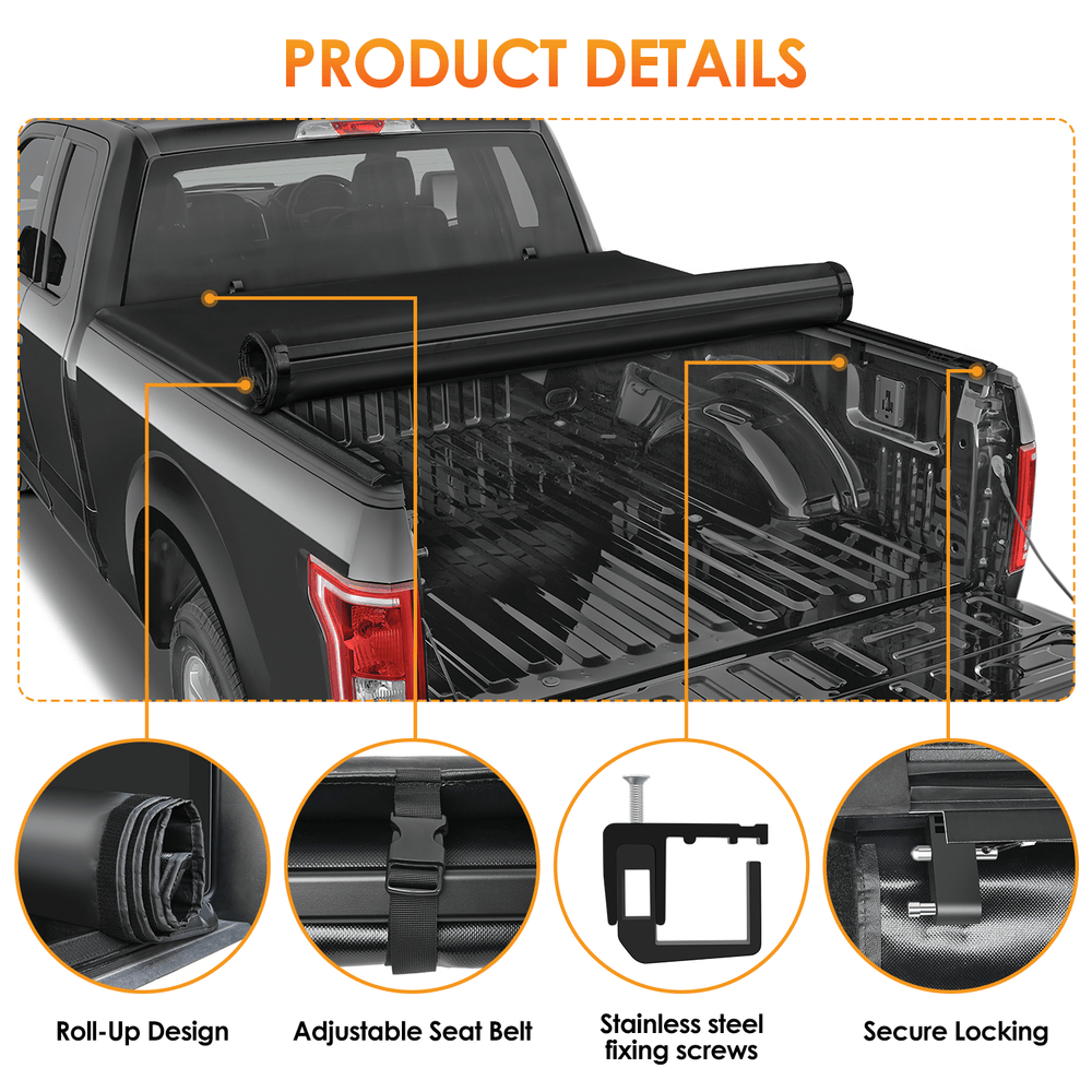 Truck Bed Cover 5ft Soft Roll Up Truck Bed Cover for Toyota Tacoma 2005 2006 2007 2008 2009 2010 2011 2012 2013 2014 2015