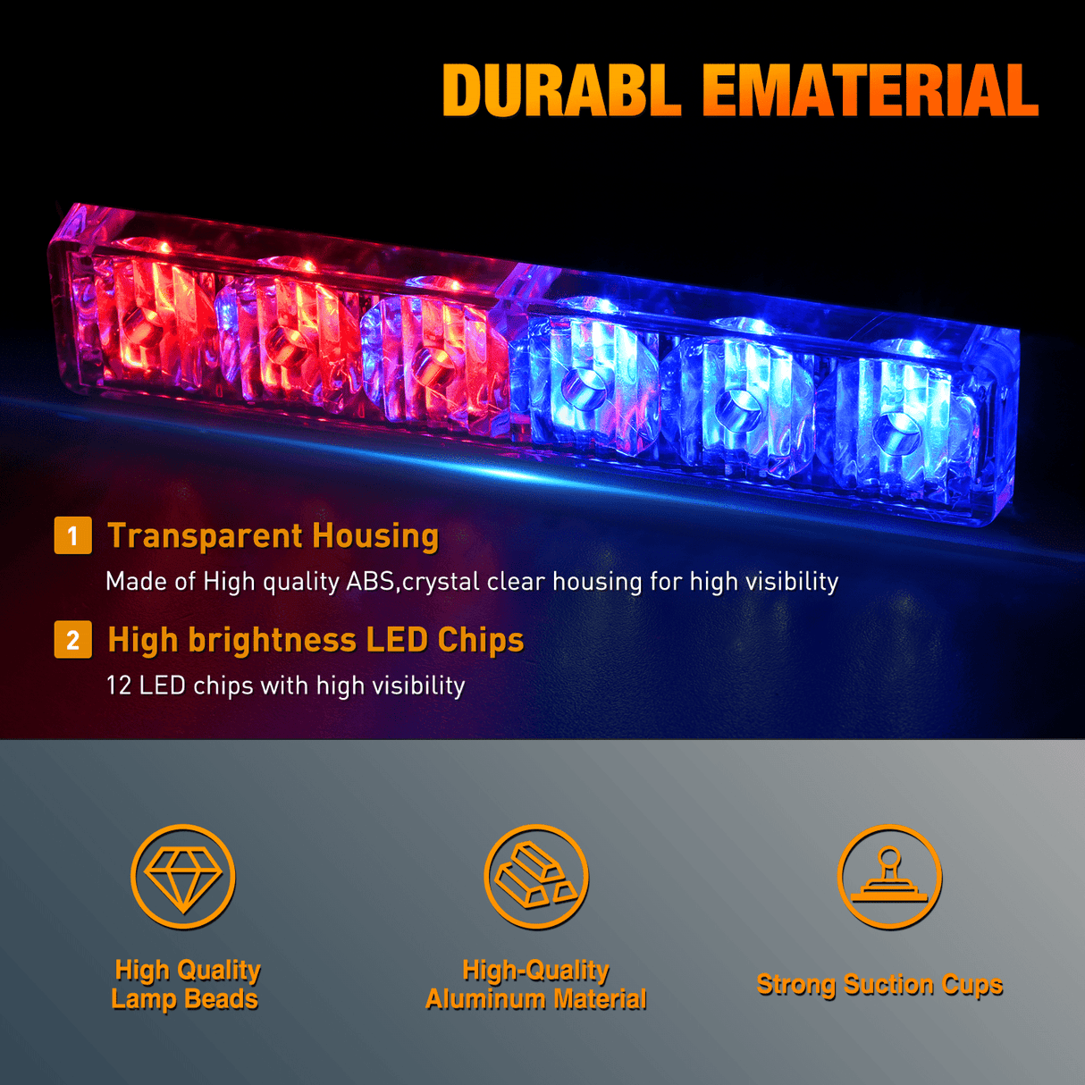 Led Strobe Light 12LED Emergency Strobe Traffic Advisor Light Bar 2 in 1 Red Blue Dash Warning Safety Flashing Lights Front/Rear Windshield Construction Lights for Trucks Cars Plow Police Firefighter Vehicles
