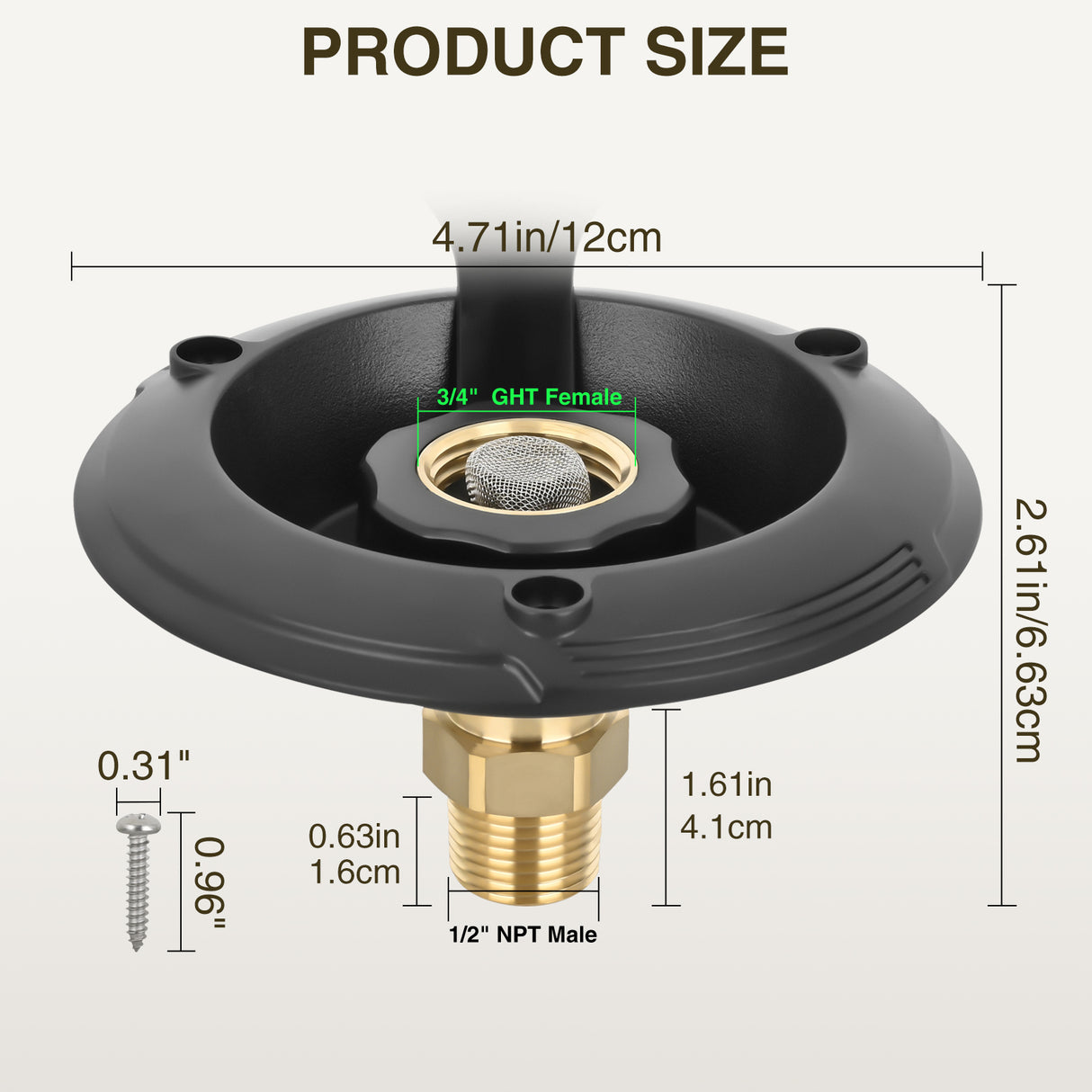 Nilight RV City Water Inlet with Check Valve 1/2Inch NPT Male to 3/4Inch GHT Female Brass City Water Fill Inlet Flange Connection Fittings for RV Camper Trailer Marine Hose Water Inlet Connector Replacement