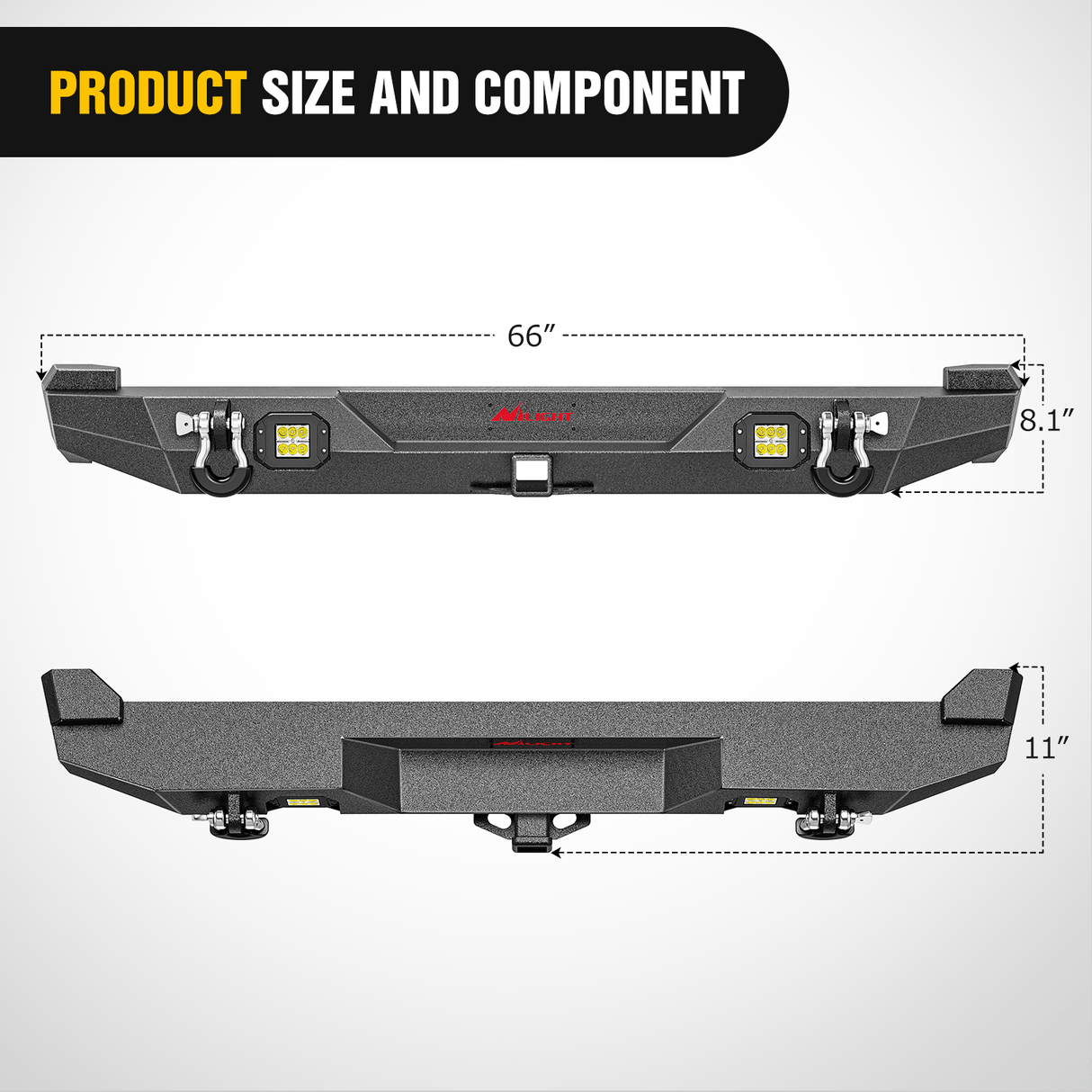 Rear Bumper 1984 1985 1986 1987 1988 1989 1990 1991 1992 1993 1994 1995 1996 1997 1998 1999 2000 2001 Jeep Cherokee XJ Rear Bumper 2inch Hitch Receiver Upgraded 18W LED Light Pods Offroad Textured Black