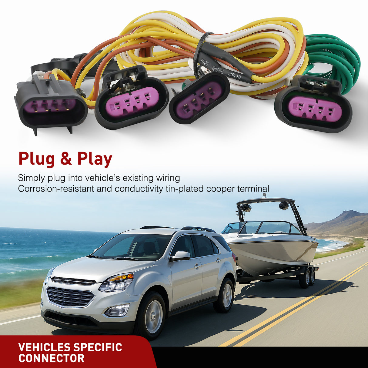 4 Pin Trailer Wiring Harness Kit 56094 Vehicle Side Custom for 2010 2011 2012 2013 2014 2015 2016 2017 Chevy Equinox GMC Terrain Trailer Light Harness w/o Factory Tow Package