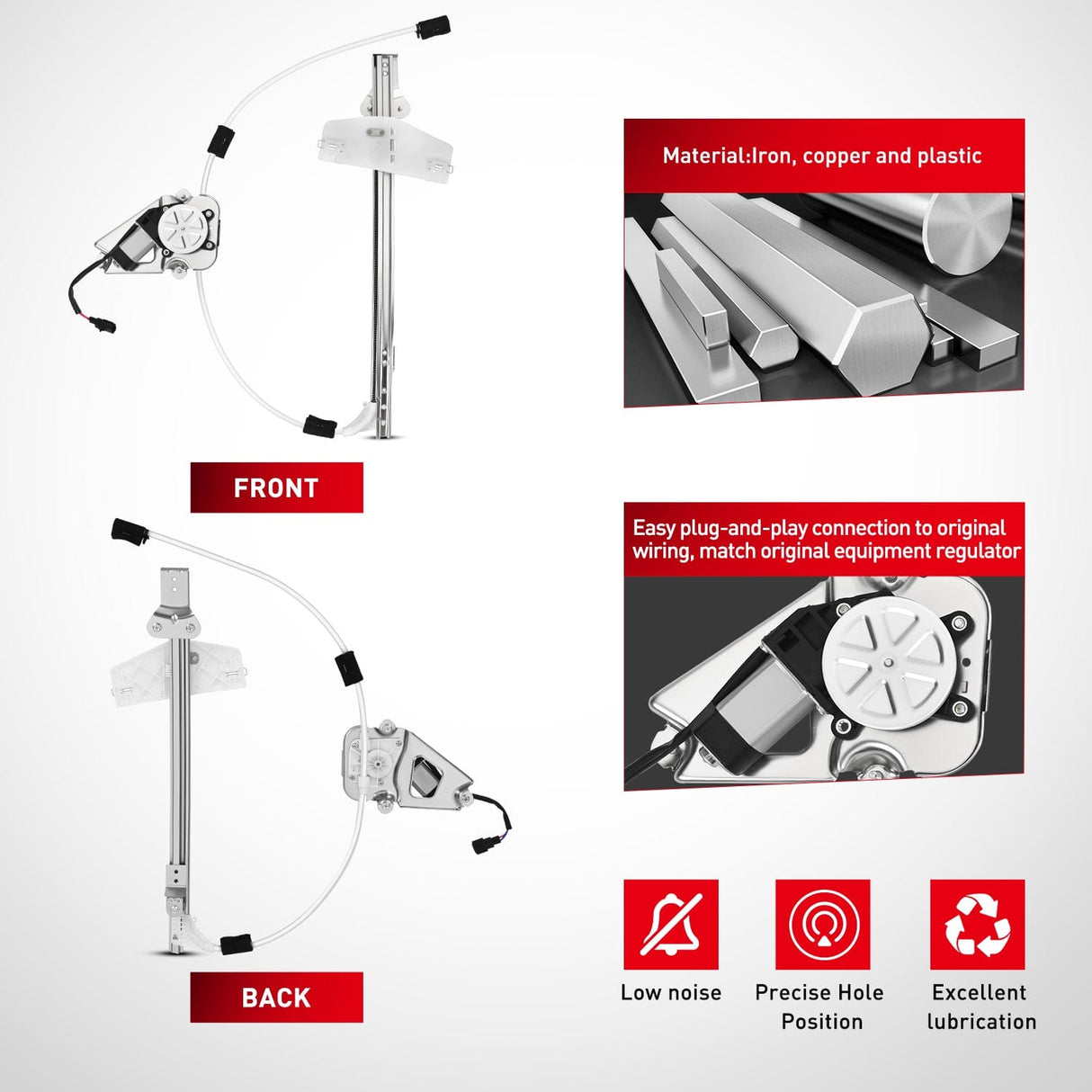Window Regulator 741-527 Power Window Regulator/Motor Front Passenger Side Compatible with Jeep Liberty KJ 2002 2003 2004 2005 2006,Front Right Side