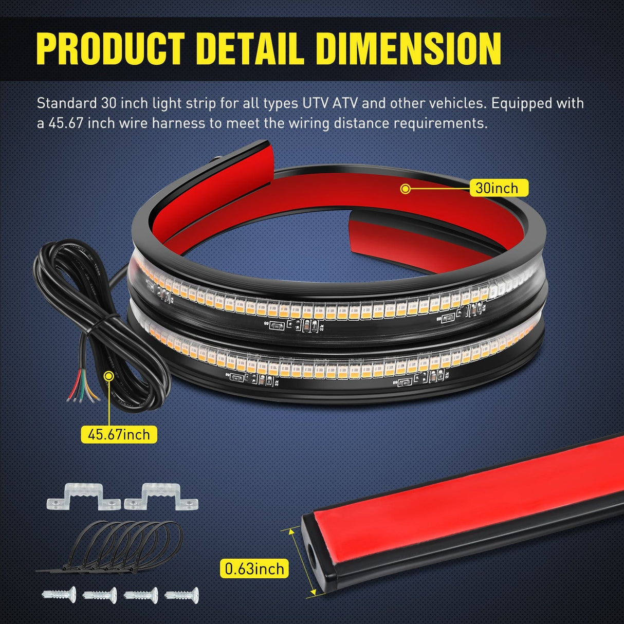 Led light Strip 30 Inch 204 Leds Red Amber Running Stop Turn Signals Brake Light Compatible with Polaris RZR Kawasaki Pioneer Can Am Golf Cart Off-Road Truck Trailer