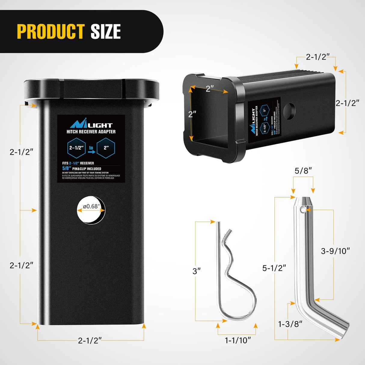 Trailer Hitch Trailer Hitch Receiver Extender Adapter Reducer 2-1/2 to 2 Inch