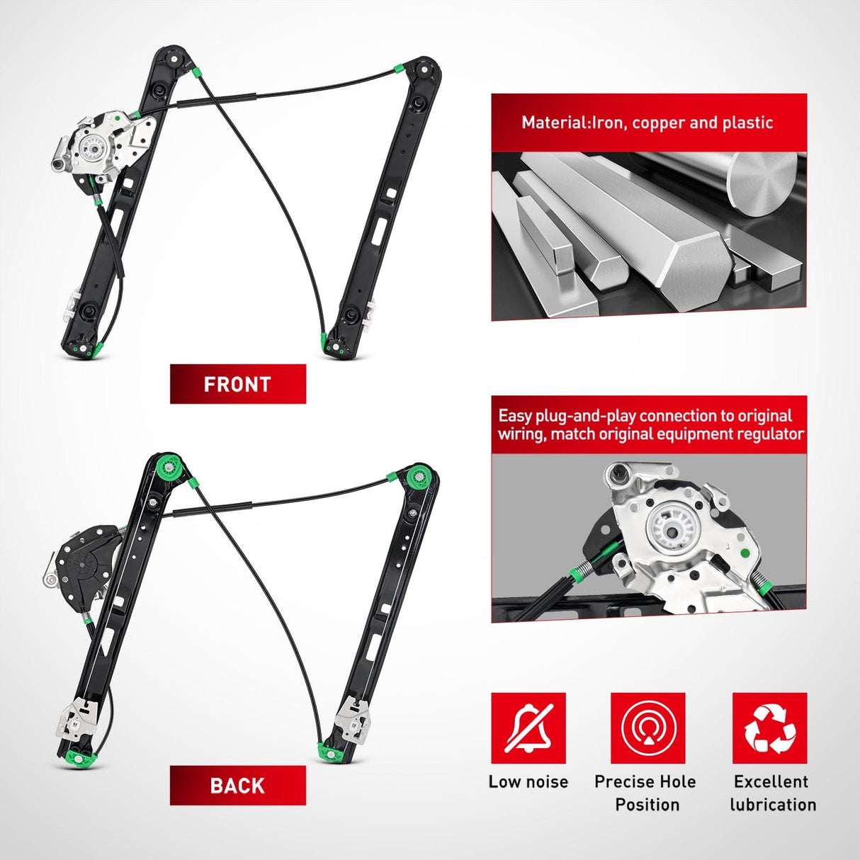 Window Regulator 740-485 Front Passenger Side Power Window Regulator,Compatible with BMW E46 323i 325i 325xi 328i 330i 330xi 1999 2000 2001 2002 2003 2004 2005